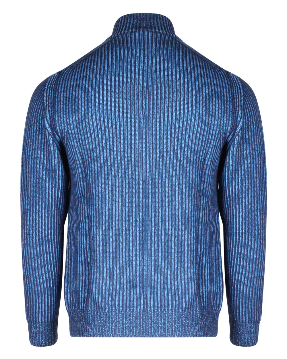 Blue Cashmere Ribbed Bomber Sweater