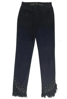 ETHYL P881841 Black Pearl Trim Jean with Fringe