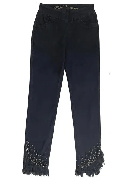 ETHYL P881841 Black Pearl Trim Jean with Fringe