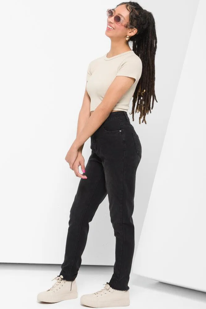 Frayed Hem Skinny Denim Jeans Black