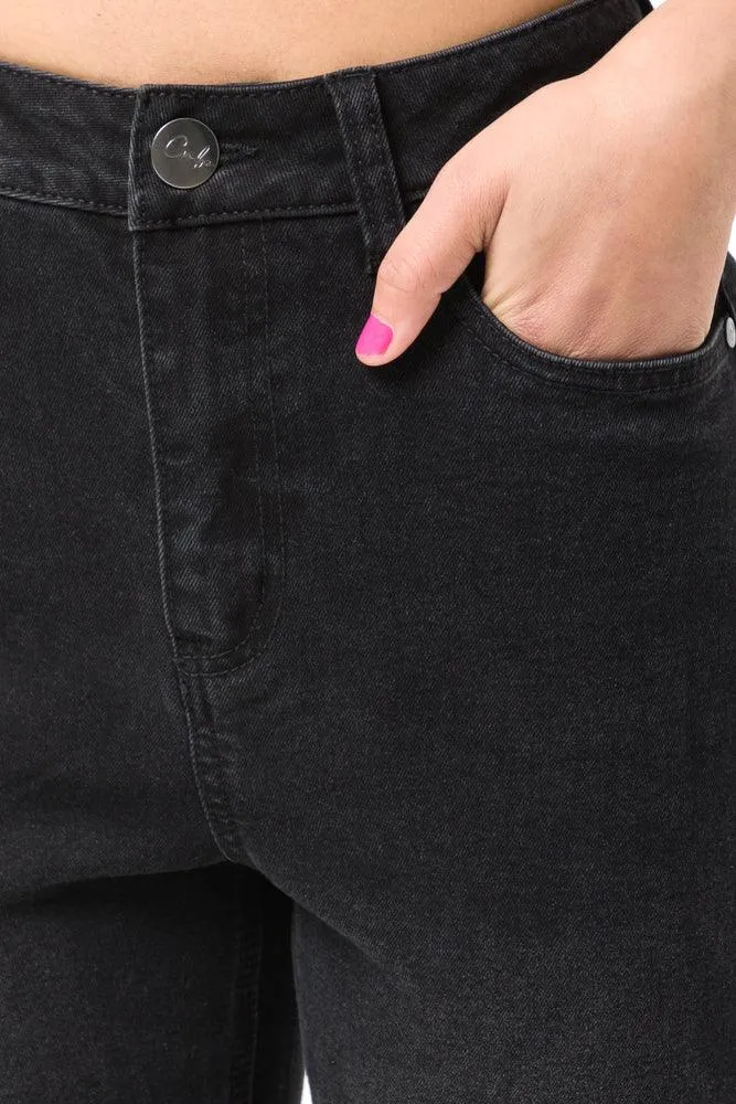 Frayed Hem Skinny Denim Jeans Black