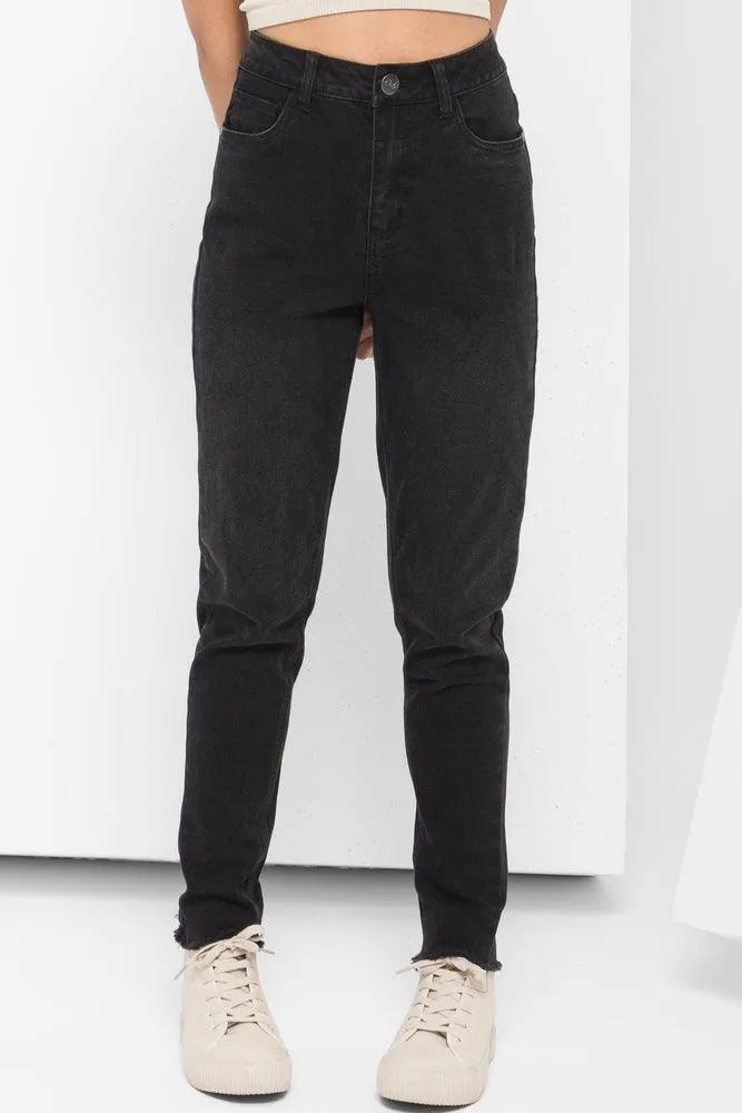 Frayed Hem Skinny Denim Jeans Black