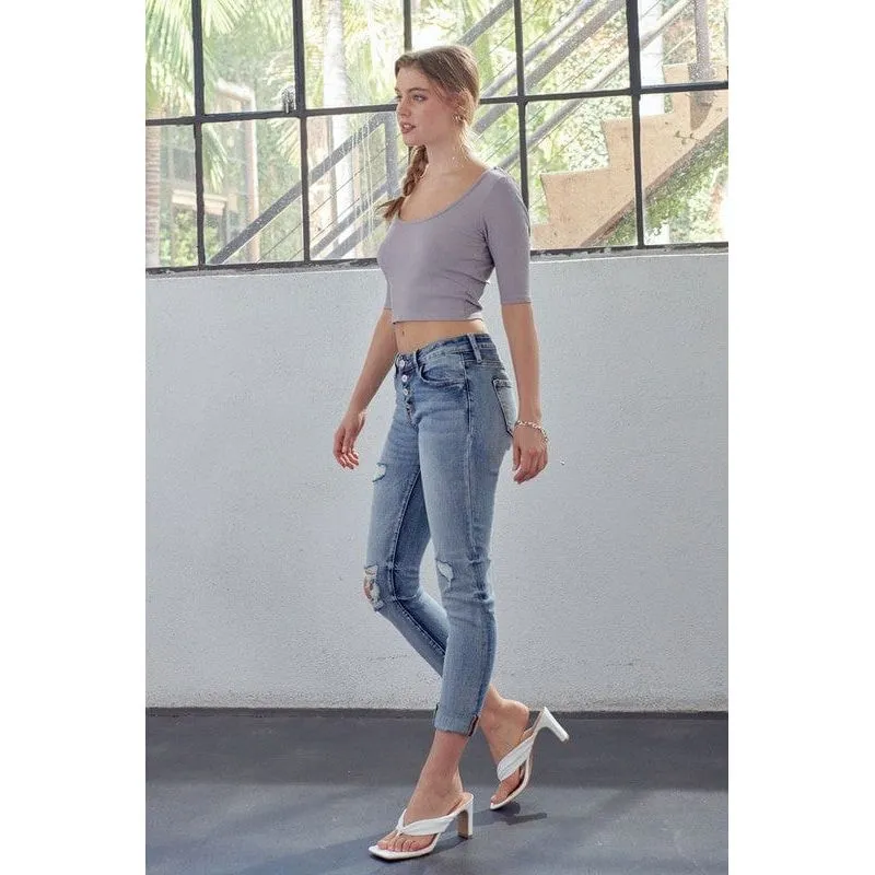 Mid rise button Fly Mom Jeans